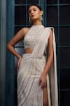 Ritika Mirchandani_Ivory Crepe, Georgette, Net Embroidery, Rare Blouse With Lehenga Saree _Online_at_Aza_Fashions