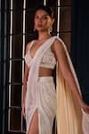 Shop_Ritika Mirchandani_Ivory Crepe, Georgette, Net Crystals, Infinity Lehenga Saree With Blouse _at_Aza_Fashions