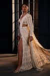 Buy_Ritika Mirchandani_Ivory Crepe, Georgette, Net Crystals, Embroidery Dove Lehenga Saree With Blouse _at_Aza_Fashions