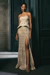 Buy_Ritika Mirchandani_Ivory Crepe, Georgette, Net Crystals, Giselle Corset And Slit Skirt Set _at_Aza_Fashions