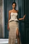 Shop_Ritika Mirchandani_Ivory Crepe, Georgette, Net Crystals, Giselle Corset And Slit Skirt Set _at_Aza_Fashions