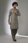 Buy_SALIL BHATIA_Taupe Doriya, Modal Embroidery, Sequins Amber Mahal Embellished Kurta Set _at_Aza_Fashions