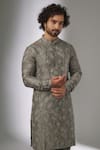 Buy_SALIL BHATIA_Taupe Doriya, Modal Embroidery, Sequins Amber Mahal Embellished Kurta Set _Online_at_Aza_Fashions