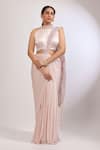 Buy_Laxmishriali_Rose Gold Lycra, Satin Sequins, Zari, Beads Isabella Draped Saree With Blouse _at_Aza_Fashions