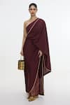 Buy_Ekaya Banaras_Burgundy Silk Handwoven Pre-draped Pant Saree Set _at_Aza_Fashions