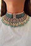 Buy_PRERTO_Emerald Green Stones, Pearls, Beads Jahanara And Polki Necklace Set _at_Aza_Fashions