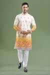 Buy_Arihant Rai Sinha_Cream Cotton, Polyester, Viscose Embroidery, Sequins Thread And Floral Kurta Set _at_Aza_Fashions