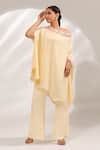 Buy_Laxmishriali_Yellow Crepe Embroidery One Shoulder Citrine Kaftan And Pant Set _at_Aza_Fashions