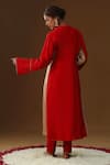 Shop_Arpita Sulakshana_Red Silk Embroidery, Piping V-neck Sakhi Prem Hand Painted Kurta Set _at_Aza_Fashions