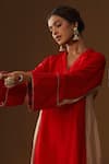 Buy_Arpita Sulakshana_Red Silk Embroidery, Piping V-neck Sakhi Prem Hand Painted Kurta Set _Online_at_Aza_Fashions
