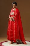 Buy_Arpita Sulakshana_Red Chanderi Silk Embroidery, Zari, Tassels Square Laal Sindoor Saaj Kurta Set _at_Aza_Fashions