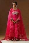 Buy_Arpita Sulakshana_Pink Chanderi Silk Embroidery, Zari, Sequins, Gulabi Sindoor Saaj Kurta Set _at_Aza_Fashions
