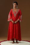 Shop_Arpita Sulakshana_Red Chanderi Silk Embroidery, Tassels Square Neck Laal Rooh Kurta Set _Online_at_Aza_Fashions