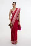 Buy_Ekaya Banaras_Red Satin, Silk Zari, Handwoven Kadhwa Banarasi Saree With Running Blouse _at_Aza_Fashions