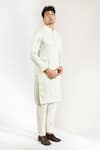 Shop_Rng Safawala_Green Crepe, Silk, Dupion Embroidery Chikankari Kurta And Pant Set _Online_at_Aza_Fashions