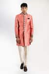 Buy_Rng Safawala_Peach Silk, Dupion Embroidery Dabka And Resham Achkan Set _at_Aza_Fashions