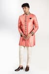 Buy_Rng Safawala_Peach Silk, Dupion Embroidery Dabka And Resham Achkan Set _Online_at_Aza_Fashions