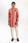 Rng Safawala_Peach Silk, Dupion Embroidery Dabka And Resham Achkan Set _at_Aza_Fashions