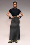 Buy_Kritika Murarka_Olive Green Cotton, Net Stripe Maxi Skirt _at_Aza_Fashions