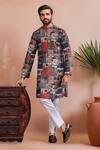 Buy_Arihant Rai Sinha_Black Cotton, Silk Woven Panel Digital Print Kurta And Pant Set _at_Aza_Fashions