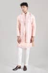 Buy_Rng Safawala_Peach Crepe, Silk, Dupion Embroidery Resham Open Jacket Kurta Set _at_Aza_Fashions