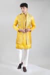 Rng Safawala Yellow Crepe, Silk, Dupion Embroidery Geometric Resham Bundi Kurta Set at Aza Fashions Rng Safawala_Yellow Crepe, Silk, Dupion Embroidery Geometric Resham Bundi Kurta Set _at_Aza_Fashions