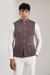 Buy_Rng Safawala_Gray Terrycloth Studs, Embroidery Pintuck And Metal Button Nehru Jacket _at_Aza_Fashions