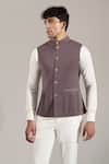 Rng Safawala_Gray Terrycloth Studs, Embroidery Pintuck And Metal Button Nehru Jacket _Online_at_Aza_Fashions