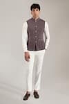 Buy_Rng Safawala_Gray Terrycloth Studs, Embroidery Pintuck And Metal Button Nehru Jacket _Online_at_Aza_Fashions