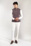 Shop_Rng Safawala_Gray Terrycloth Studs, Embroidery Pintuck And Metal Button Nehru Jacket _Online_at_Aza_Fashions