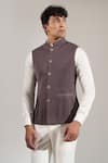 Rng Safawala_Gray Terrycloth Studs, Embroidery Pintuck And Metal Button Nehru Jacket _at_Aza_Fashions