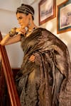 Shop_Chambray & CO._Black Organza, Tissue, Cotton, Embroidery Banarasi Saree With Blouse _Online_at_Aza_Fashions