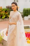 Shop_Chambray & CO._Ivory Silk Organza, Tissue, Organza, Silk, Cotton Mala Floral Saree With Blouse _Online_at_Aza_Fashions