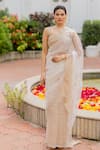 Buy_Chambray & CO._Ivory Silk Organza, Tissue, Organza, Silk, Cotton Mala Floral Saree With Blouse _at_Aza_Fashions