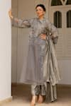 Buy_Chambray & CO._Charcoal Organza, Tissue, Cotton, Nishvi Floral Kurta And Pant Set _at_Aza_Fashions