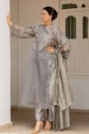 Chambray & CO._Charcoal Organza, Tissue, Cotton, Nishvi Floral Kurta And Pant Set _Online_at_Aza_Fashions
