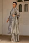 Chambray & CO._Charcoal Organza, Tissue, Cotton, Nishvi Floral Kurta And Pant Set _at_Aza_Fashions