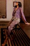 Chambray & CO. Purple Tissue, , Organza, Cotton Aarvi Floral Overlay Top And Pant Set Online at Aza Fashions Chambray & CO._Purple Tissue, , Organza, Cotton Aarvi Floral Overlay Top And Pant Set _Online_at_Aza_Fashions