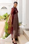 Chambray & CO._Wine Silk Organza, Cotton, Silk, Organza, Simran Floral Overlay And Striped Kurta _Online_at_Aza_Fashions