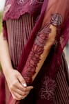 Buy_Chambray & CO._Wine Silk Organza, Cotton, Silk, Organza, Simran Floral Overlay And Striped Kurta _Online_at_Aza_Fashions