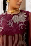 Shop_Chambray & CO._Wine Silk Organza, Cotton, Silk, Organza, Simran Floral Overlay And Striped Kurta _Online_at_Aza_Fashions