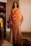 Buy_Chambray & CO._Rust Silk Organza, Cotton, Silk, Tissue Applique Lekha Banarasi Kaftan Set _at_Aza_Fashions