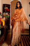 Shop_Chambray & CO._Rust Silk Organza, Cotton, Silk, Tissue Applique Lekha Banarasi Kaftan Set _Online_at_Aza_Fashions