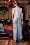 Shop_Chambray & CO._Sky Blue Organza, Tissue, Cotton, Marlin Striped Overlay And Pant Set _at_Aza_Fashions