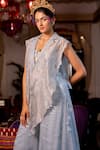 Chambray & CO._Sky Blue Organza, Tissue, Cotton, Marlin Striped Overlay And Pant Set _Online_at_Aza_Fashions