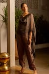 Buy_Chambray & CO._Black Tissue, Silk, Cotton Embroidery V-neck, Sweetheart Sia Striped Kaftan Set  _Online_at_Aza_Fashions