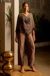 Buy_Chambray & CO._Black Tissue, Silk, Cotton Embroidery V-neck, Sweetheart Sia Striped Kaftan Set  _at_Aza_Fashions
