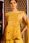 Chambray & CO._Yellow Organza, Cotton, Cut Sohi Floral Cutwork Overlay And Pant Set _at_Aza_Fashions