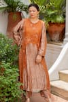 Buy_Chambray & CO._Rust Tissue, , Cotton, Organza Embroidery Sanika Floral Kurta Set _at_Aza_Fashions