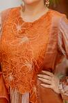 Chambray & CO._Rust Tissue, , Cotton, Organza Embroidery Sanika Floral Kurta Set _at_Aza_Fashions